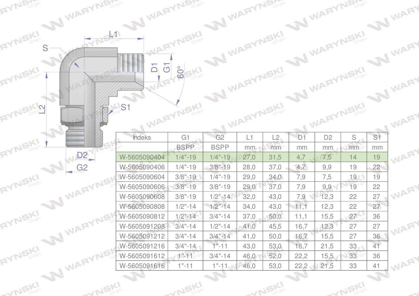 Kolanko hydrauliczne nastawne calowe BB 1/4" x 1/4" BSP z regulacją Waryńsk