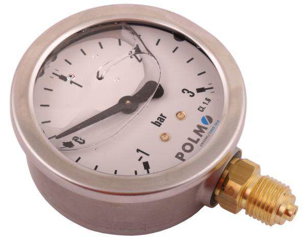 Manowakuometr glicerynowy m63 -1 do 3 bar dolne przyłącze g1/4 polmo