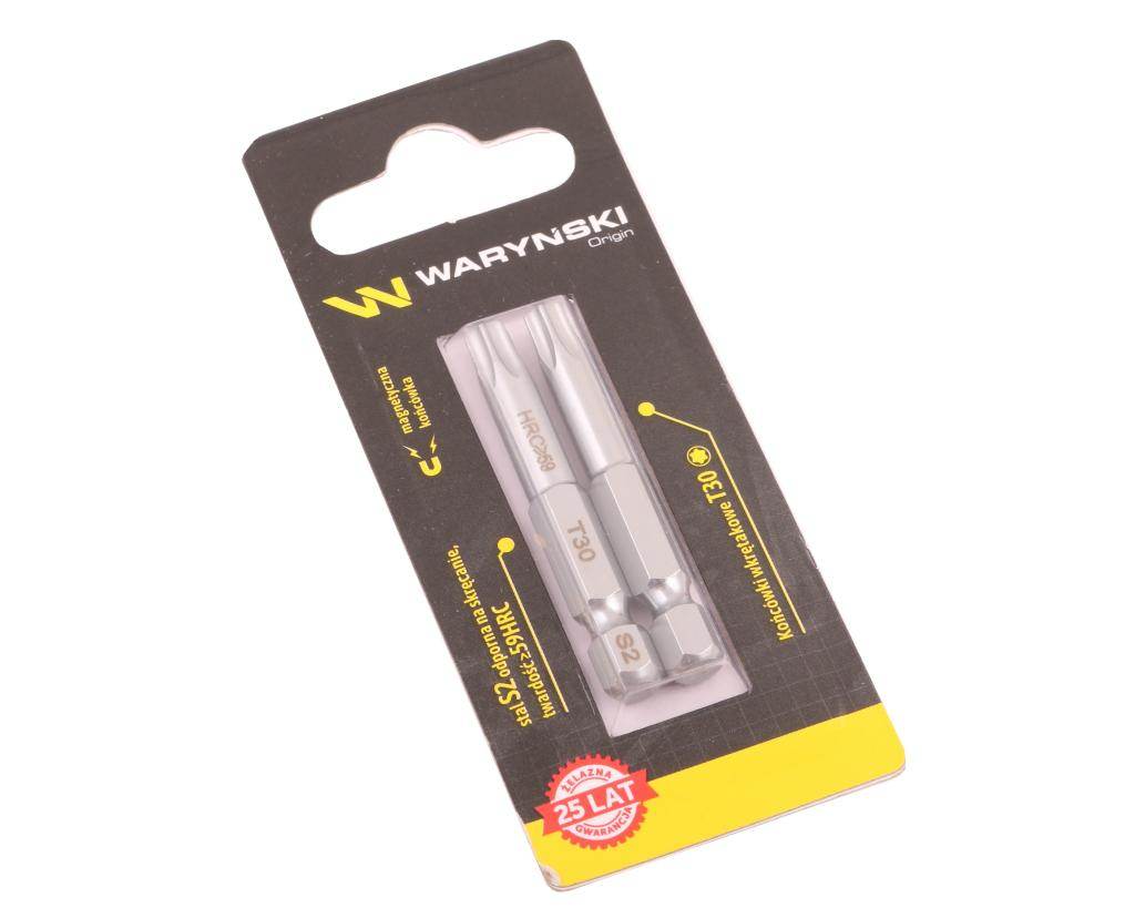 Końcówki wkrętakowe bity t30 50mm waryński komplet w blistrze dwusztukowym