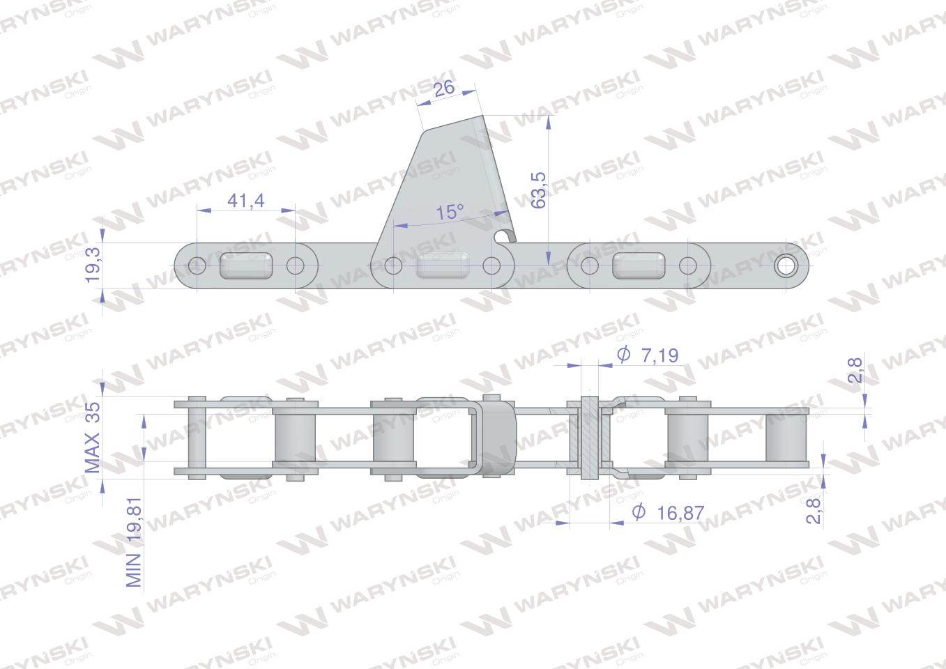 Łańcuch obrywacza kolb przystawki do kukurydzy zamknięty 54 ogniwa ca550x54a cpef2 7 płytek laschen cnh waryński