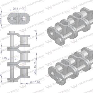Półogniwo łańcucha przemysłowe p16ah-3 ansi a 80h r3 1 waryński 5szt