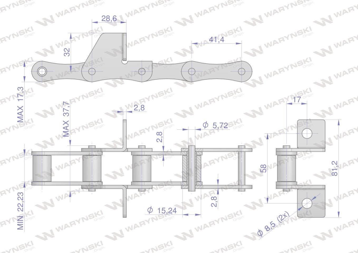 Łańcuch podajnika s45 łapka sd co 4 ogniwa 5m waryński