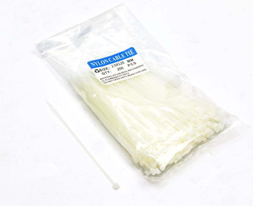 Opaski kablowe 2.5x120mm 200 szt w worku jasne odporne na uv