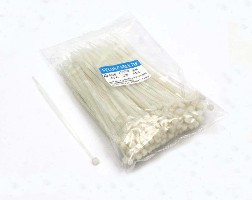 Opaski kablowe 3.5x200mm 200 szt w worku jasne odporne na uv