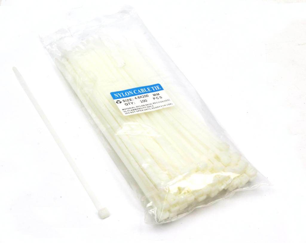 Opaski kablowe 4.6x200mm 100 szt w worku jasne odporne na uv