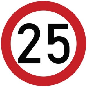 Naklejka laminowana limit prędkości 25 km/h- czerwona obwódka