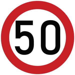 Naklejka laminowana limit prędkości 50 km/h- czerwona obwódka