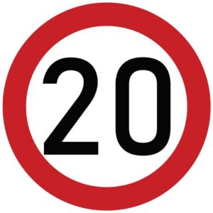 Naklejka laminowana limit prędkości 20 km/h- czerwona obwódka