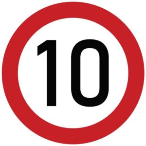 Naklejka laminowana limit prędkości 10 km/h- czerwona obwódka