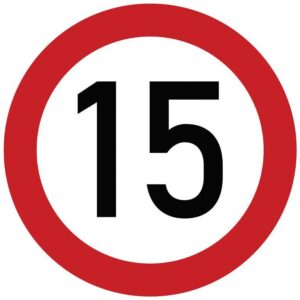 Naklejka laminowana limit prędkości 15 km/h- czerwona obwódka