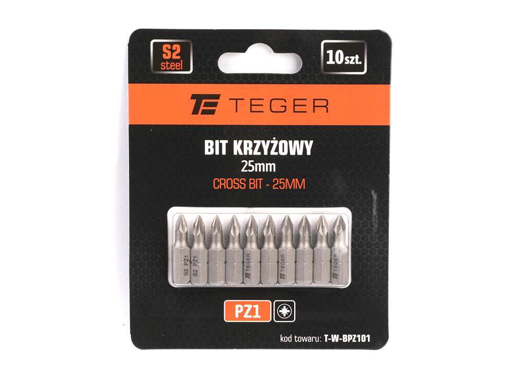 Bit krzyżowy pz 25mm /pz1 zestaw 10 szt teger
