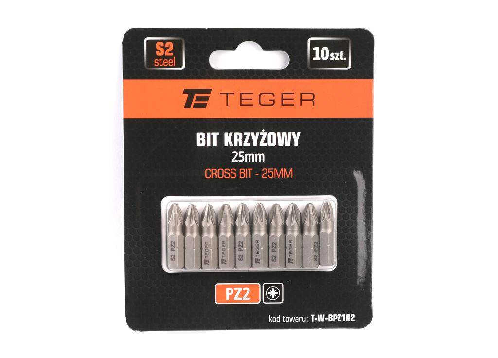Bit krzyżowy pz 25mm /pz2 zestaw 10 szt teger