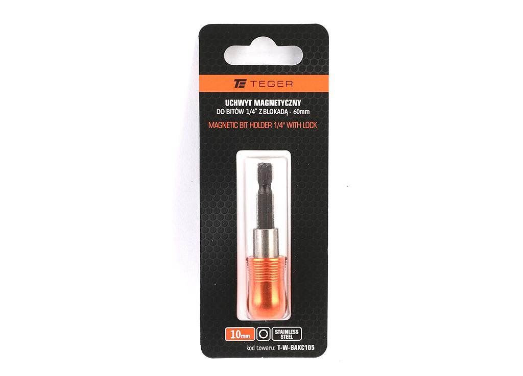 Uchwyt magnetyczny do bitów 1/4" 10x60 z blokadą teger