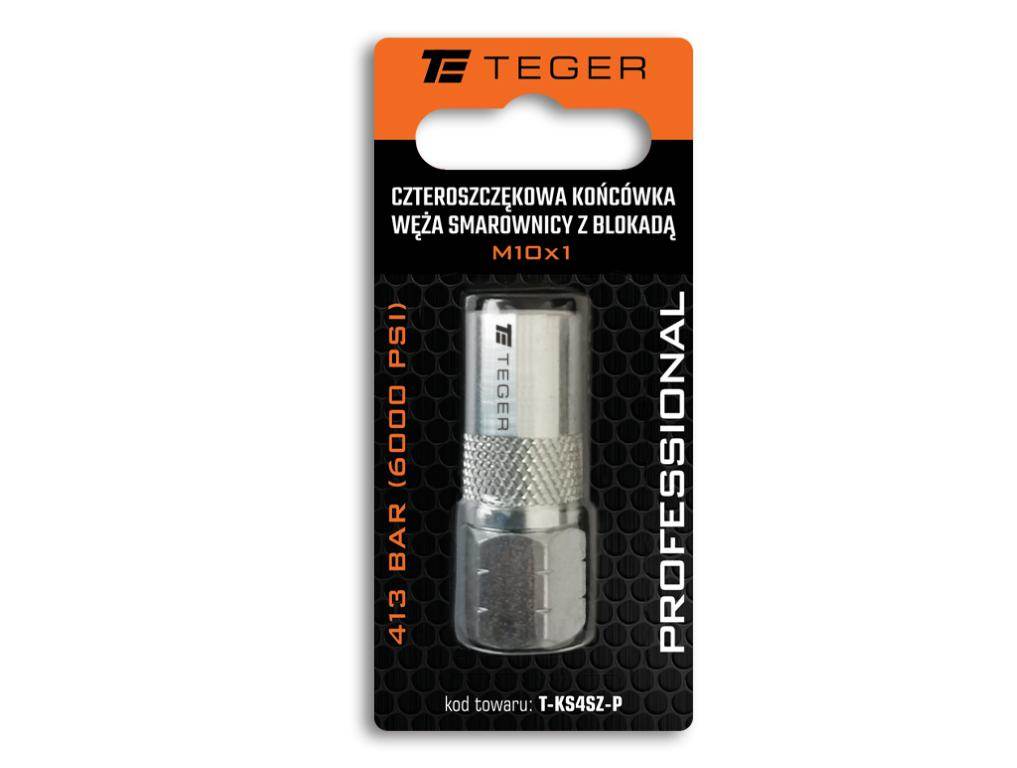 Czteroszczękowa końcówka węża smarownicy z blokadą m10x1 413 bar 6000 psi professional teger
