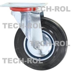 Koło metalowo-gumowe fi-125 mm w obudowie skrętnej z płytką montażową