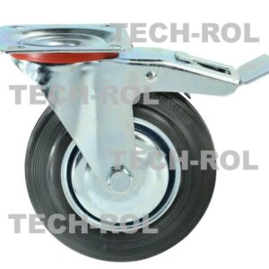 Koło metalowo-gumowe fi-160mm z hamulcem w obudowie skrętnej z płytą