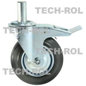 Koło metalowo-gumowe fi-160mm z hamulcem w obudowie skrętnej z trzpieniem