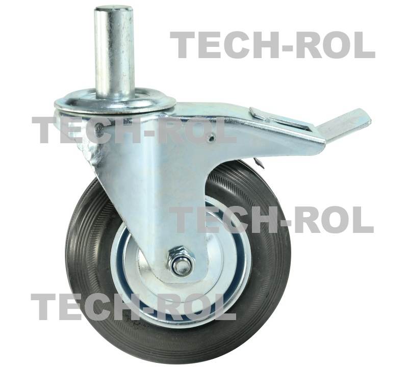Koło metalowo-gumowe fi-160mm z hamulcem w obudowie skrętnej z trzpieniem