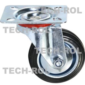 Koło metalowo-gumowe fi-75 mm w obudowie skrętnej z płytą montażową