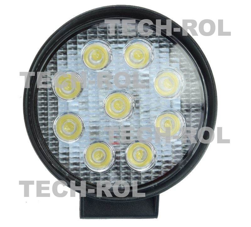 Lampa robocza diodowa okrągła 9 - led x 3W 27W 12V / 24V 1600lm 6000K