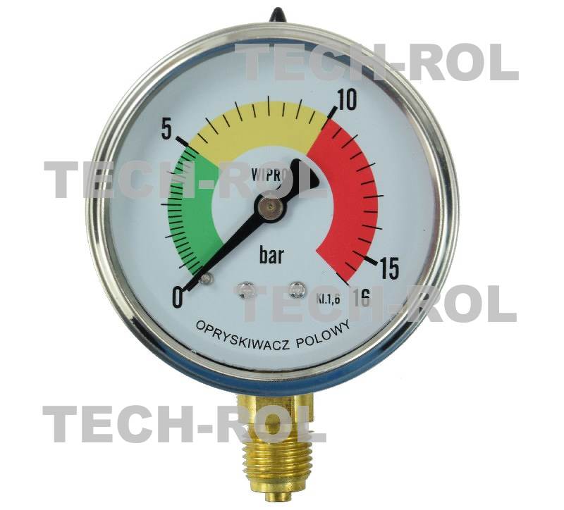 Manometr glicerynowy 0-16 bar fi-63 mm mocowanie dolne gwint 1/4 cala