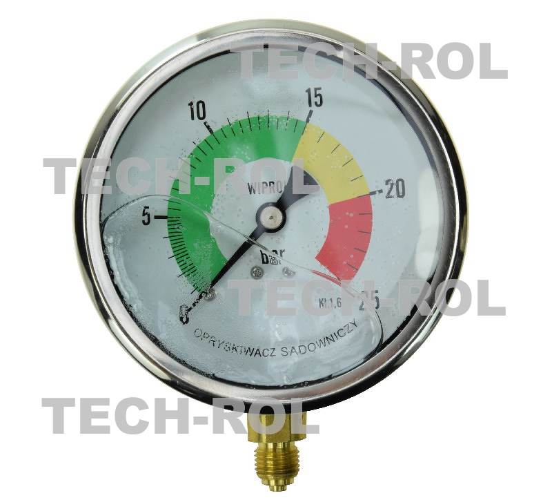 Manometr glicerynowy 0-25 bar fi-100mm mocowanie dolne gwint 1/4 cala