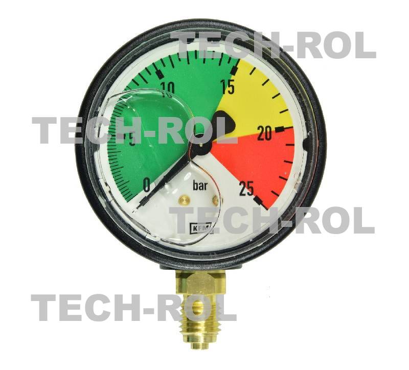 Manometr glicerynowy 0-25 bar fi-63 mm,mocowanie dolne gwint M12x1,5
