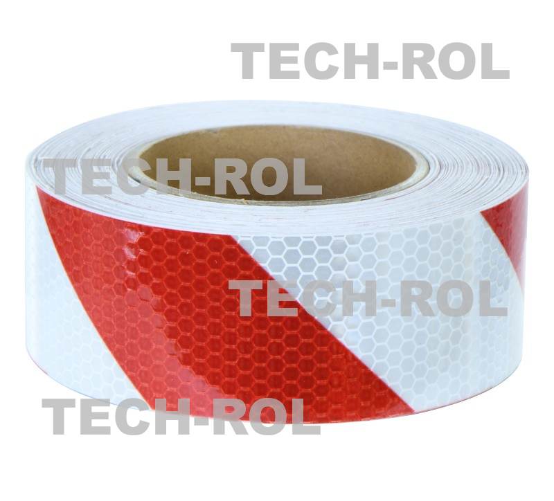 Taśma odblaskowa biało-czerwona prawa szerokość 5 cm 1 metr 25szt