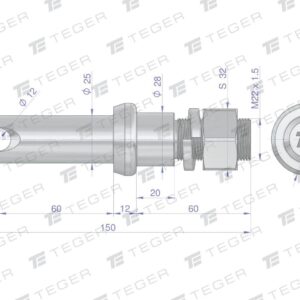 Sworzeń z gwintem t-sg25602240150 fi 25/60mm m22x1.5/40mm 150mm teger