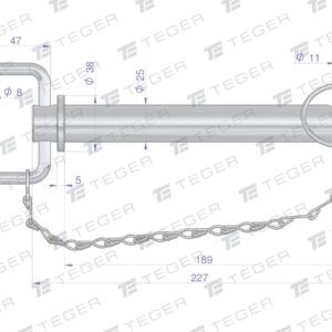 Sworzeń zaczepu z zawleczką i łańcuchem 25x189x227 teger