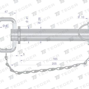 Sworzeń zaczepu z zawleczką i łańcuchem 28x165x205 teger