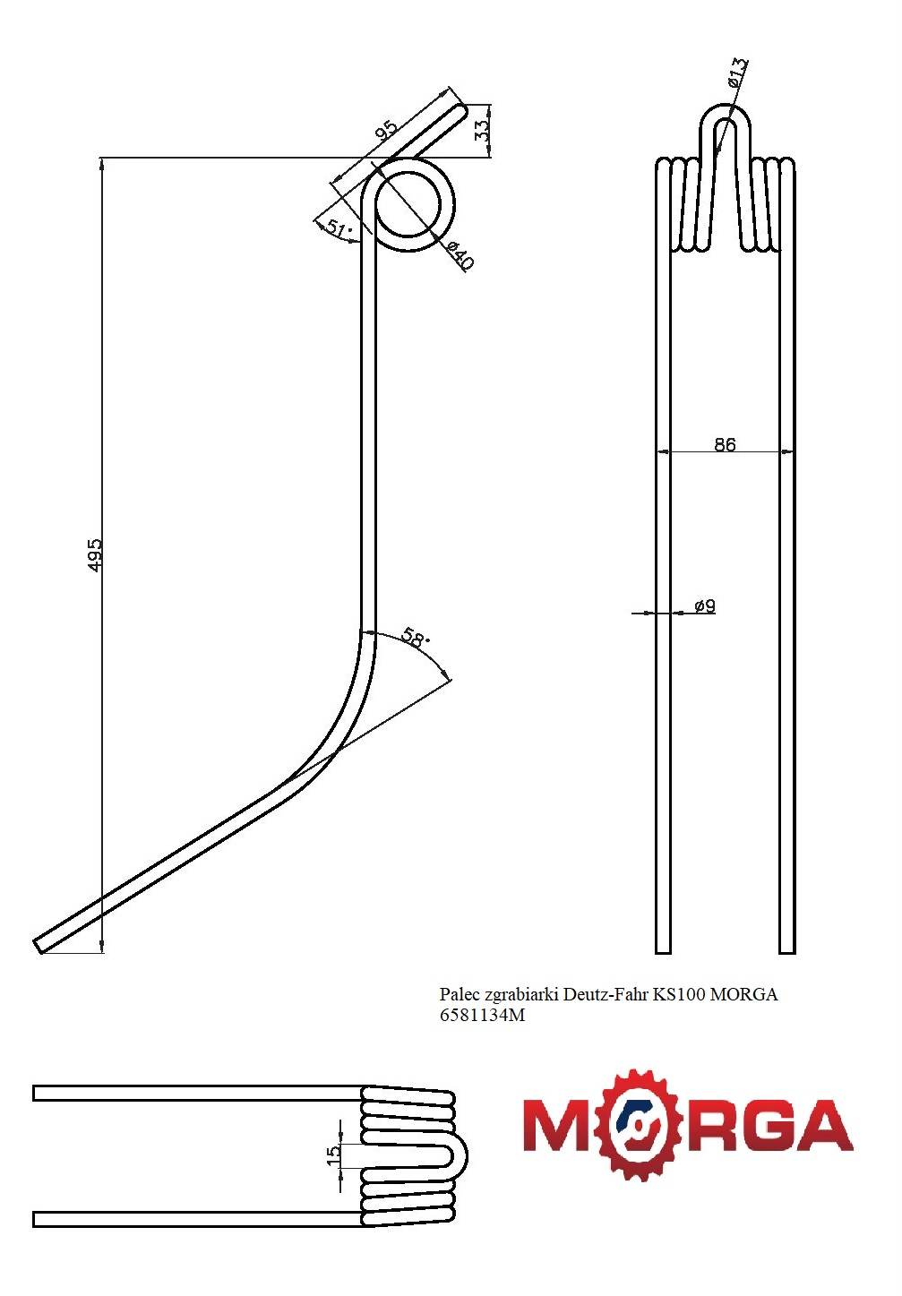 Palec Zgrabiarki Deutz-Fahr Ks100 Morga