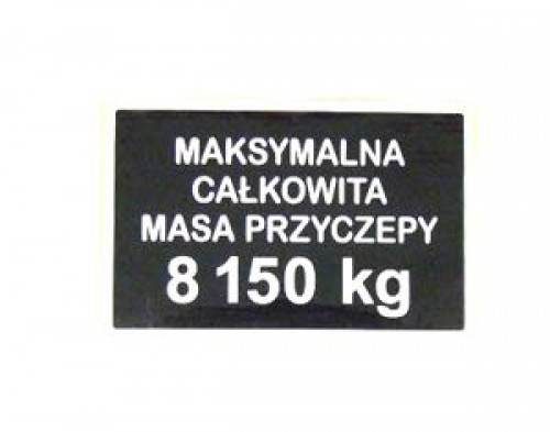 Naklejka Maksymalna Masa 8150kg