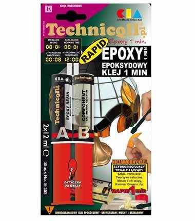 Klej Epoksydowy Dwuskładnikowy 2x12ml Bezbarwny Wiązanie 1min E-358