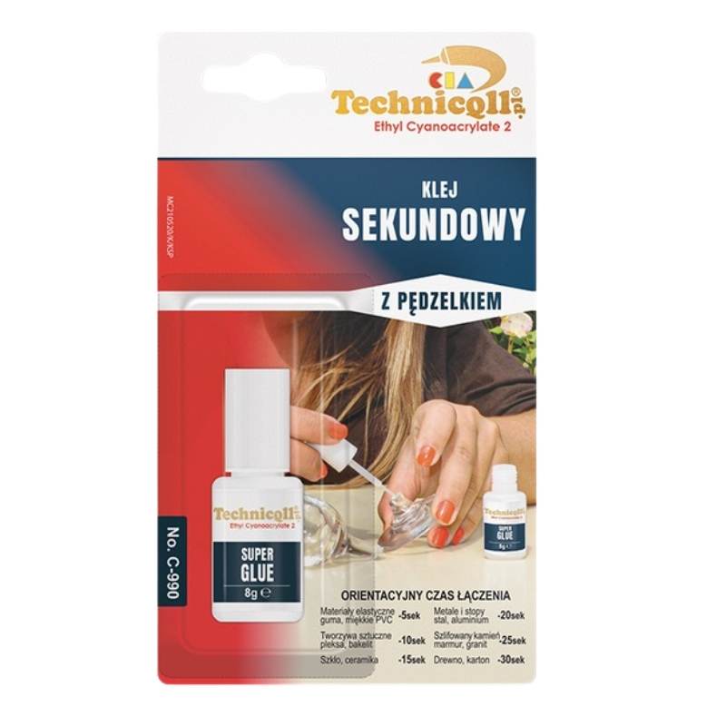 Klej Cyjanoakrylowy Sekundowy 8g Z Pędzelkiem C-990 Technicqll