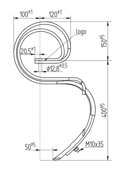 Ząb Sprężynowy Agregatu Uprawowego 550mm 32x10 1417/00-004/0 Bagra Ząb Sprężynowy Agregatu Uprawowego 550mm 32x10 1417/00-004/0 Bagra - obrazek 2