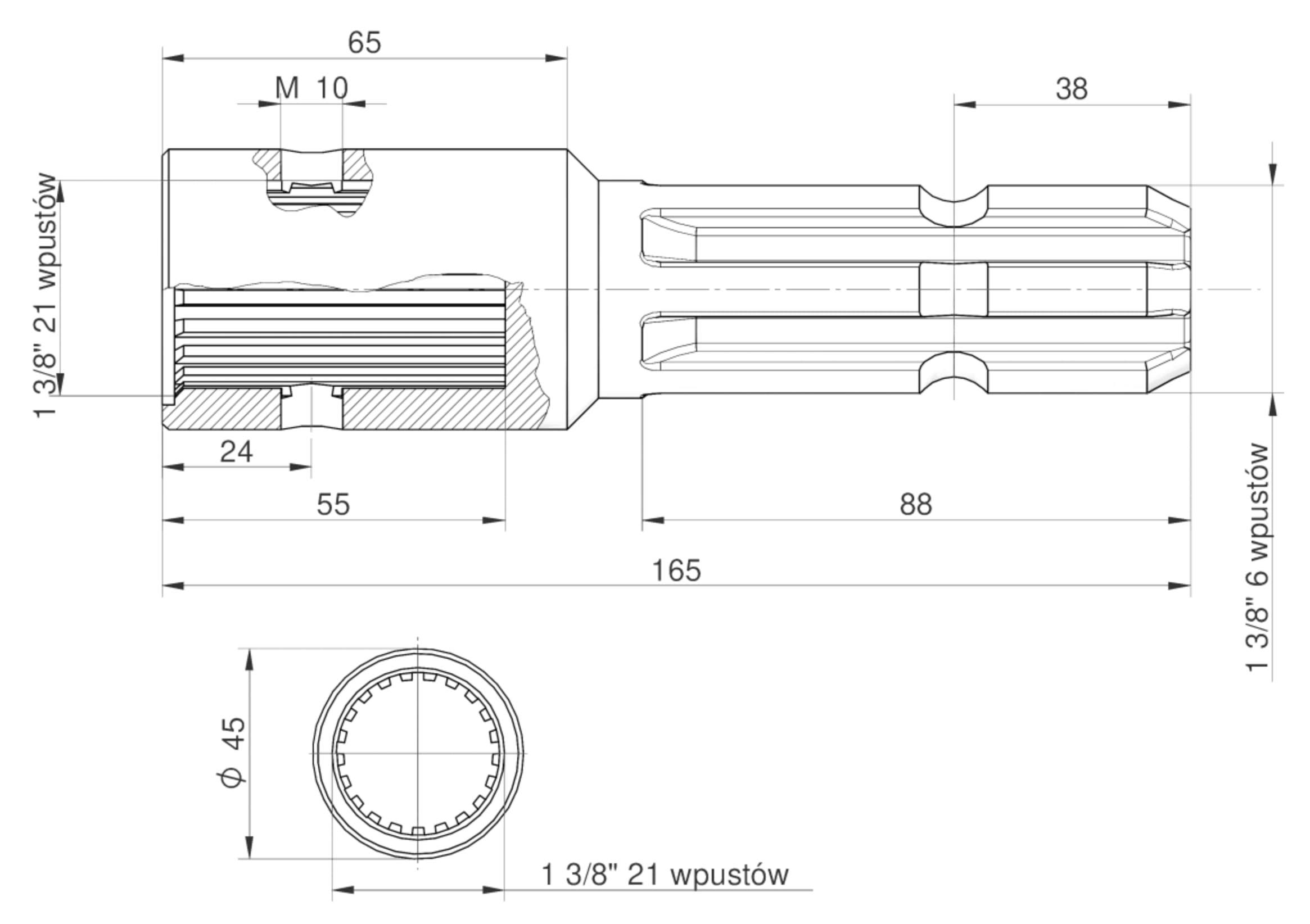 Redukcja Wałka Wom Adapter Z Otworem Zabezpieczającym 1 3/8" 21 Wpustów Na Redukcja Wałka Wom Adapter Z Otworem Zabezpieczającym 1 3/8" 21 Wpustów Na - obrazek 3