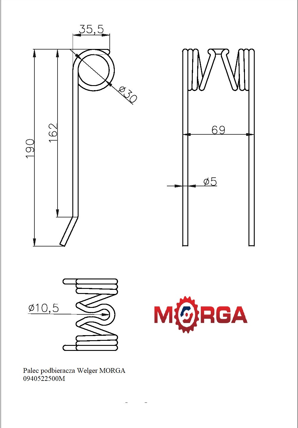 Palec Podbieracza Welger 0940522500 Malowane Proszkowo Morga Palec Podbieracza Welger 0940522500 Malowane Proszkowo Morga - obrazek 4