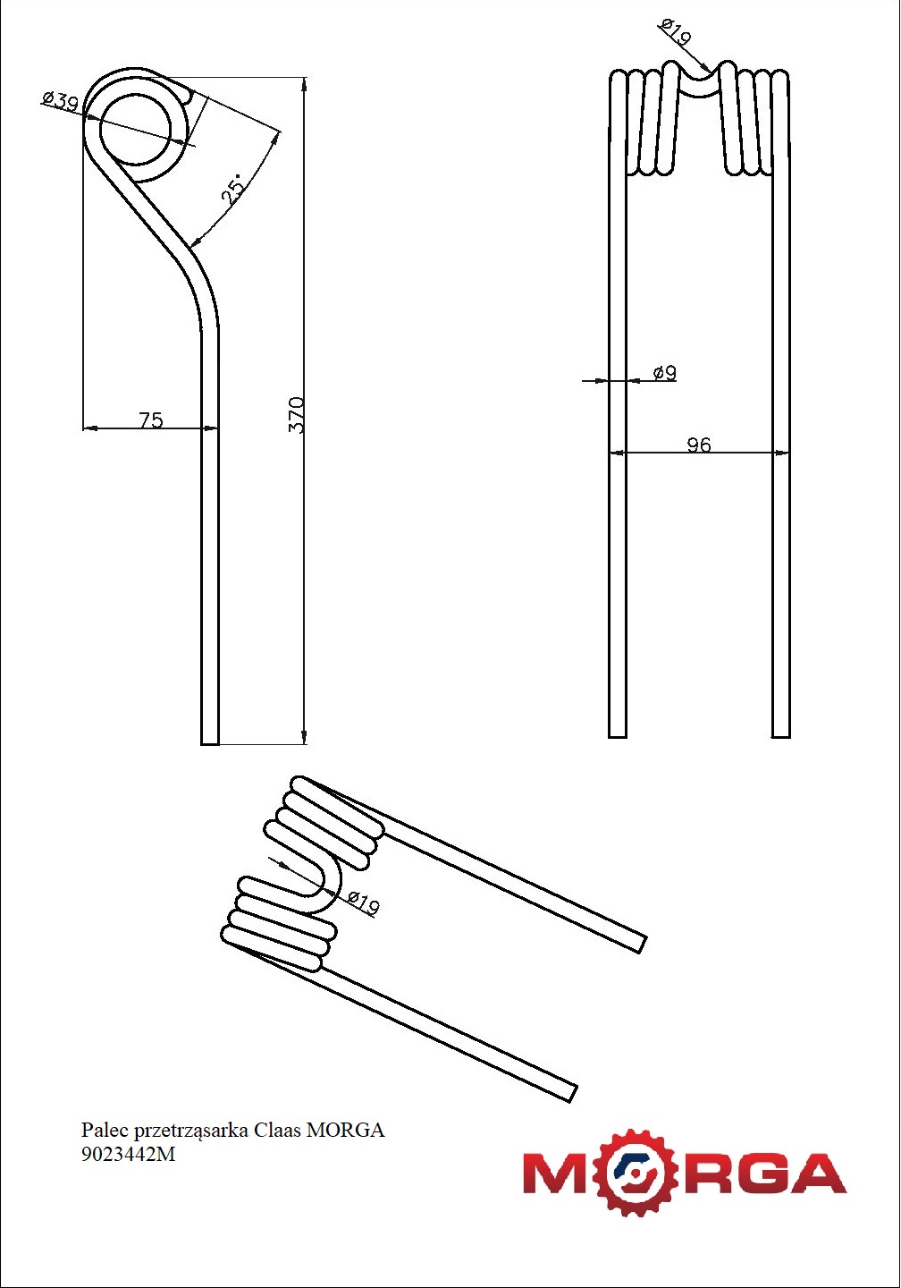 Palec Przetrząsarka Claas 9023442 Malowane Proszkowo Morga Palec Przetrząsarka Claas 9023442 Malowane Proszkowo Morga - obrazek 4