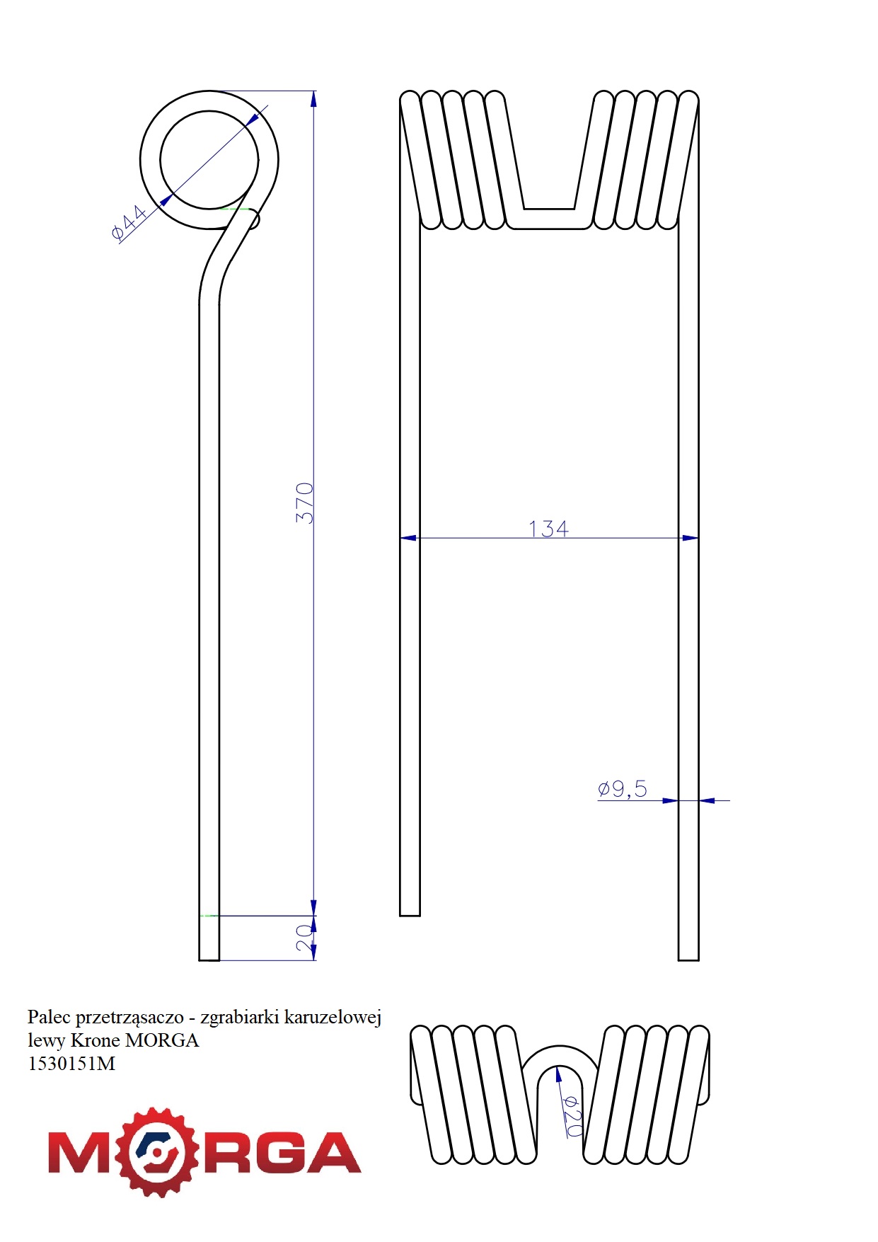 Palec Przetrząsaczo - Zgrabiarki Karuzelowej Lewy Krone 153015.1 Malowane Palec Przetrząsaczo - Zgrabiarki Karuzelowej Lewy Krone 153015.1 Malowane - obrazek 4