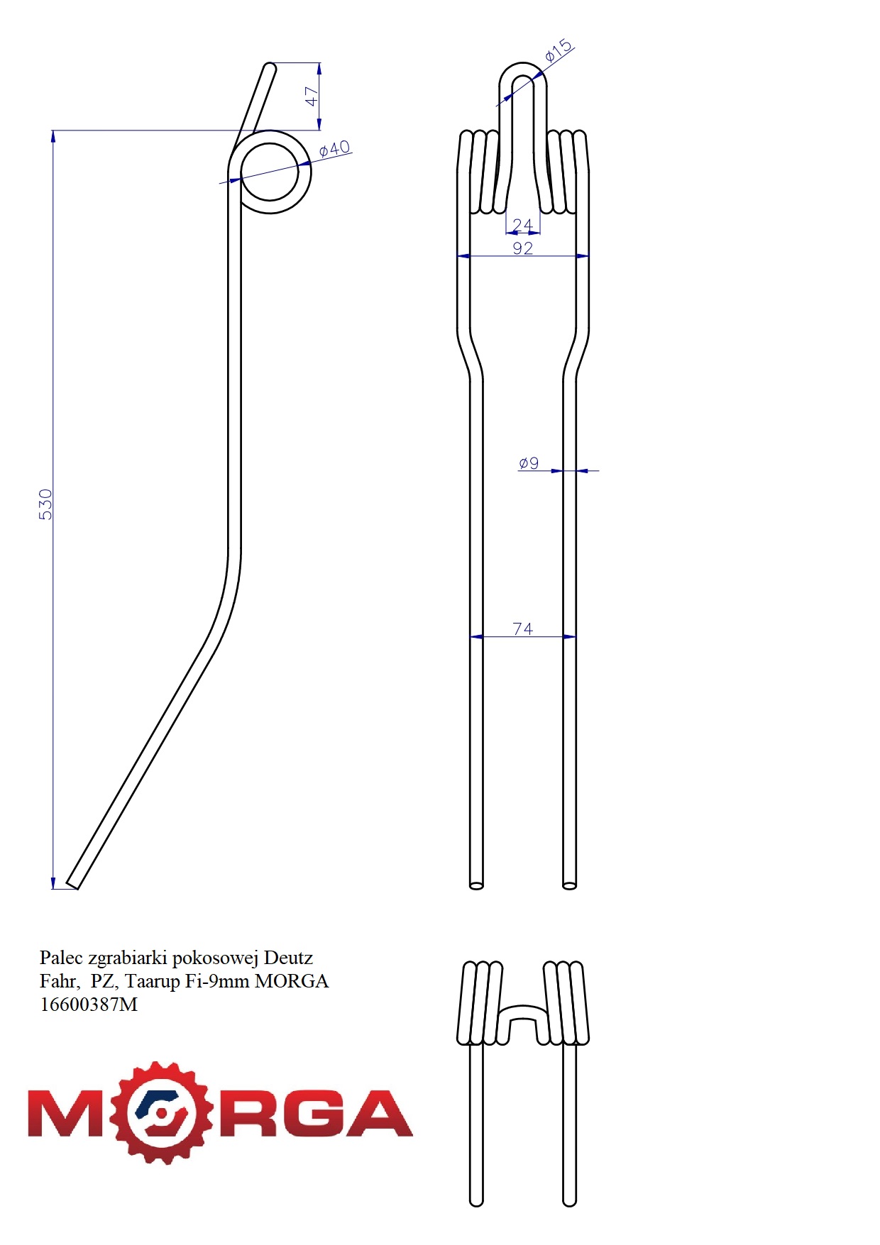 Palec Zgrabiarki Pokosowej Deutz Fahr Pz Taarup Fi-9mm Malowane Proszkowo Palec Zgrabiarki Pokosowej Deutz Fahr Pz Taarup Fi-9mm Malowane Proszkowo - obrazek 4