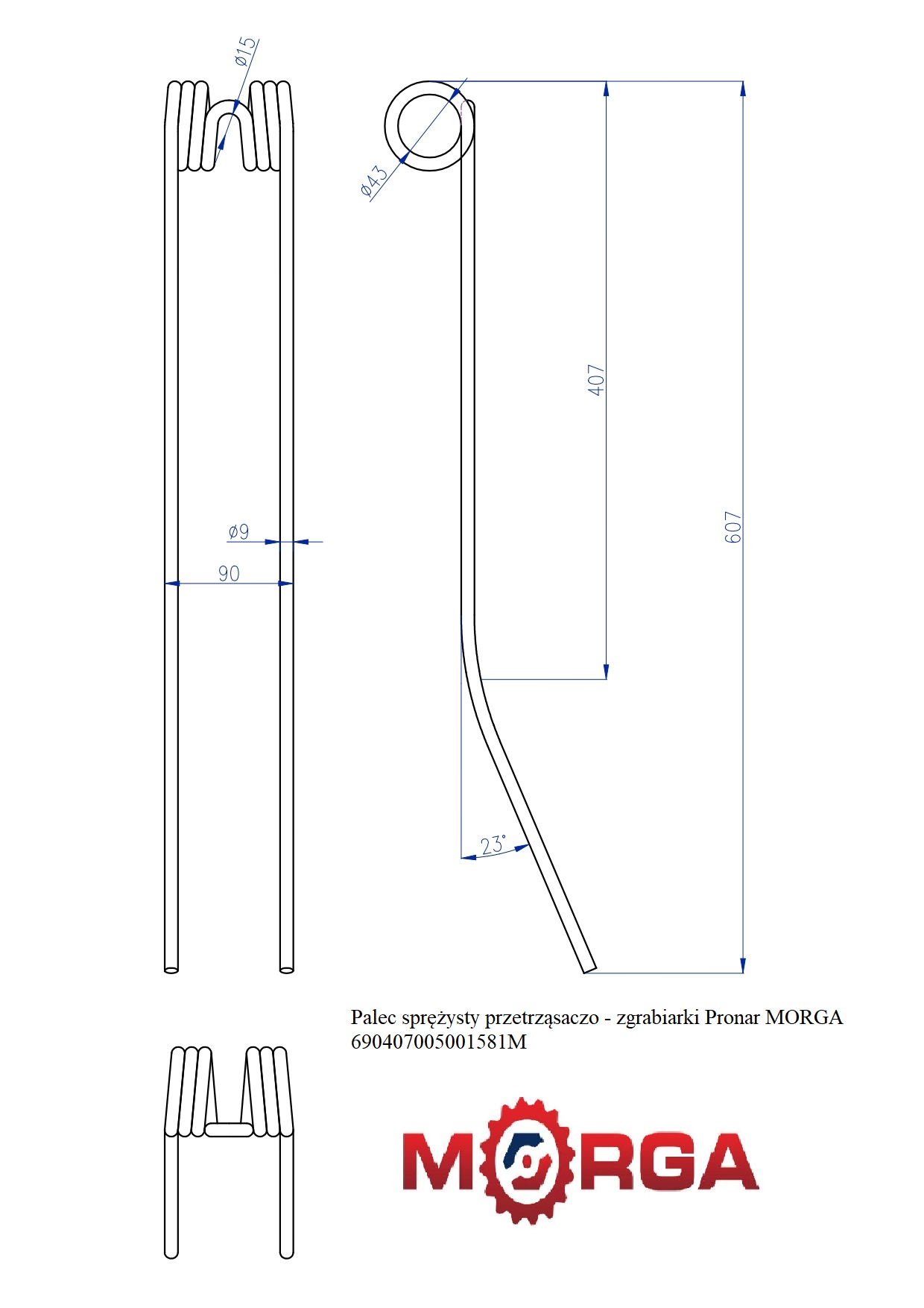 Palec Sprężysty Przetrząsaczo - Zgrabiarki Pronar Malowane Proszkowo Morga Palec Sprężysty Przetrząsaczo - Zgrabiarki Pronar Malowane Proszkowo Morga - obrazek 2