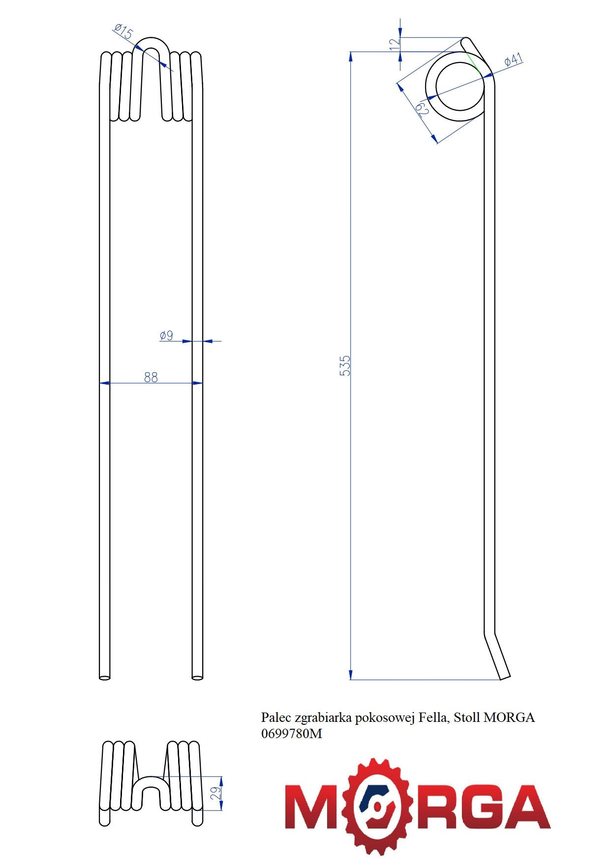 Palec Zgrabiarka Pokosowej Fella Stoll Malowane Proszkowo Morga Palec Zgrabiarka Pokosowej Fella Stoll Malowane Proszkowo Morga - obrazek 2