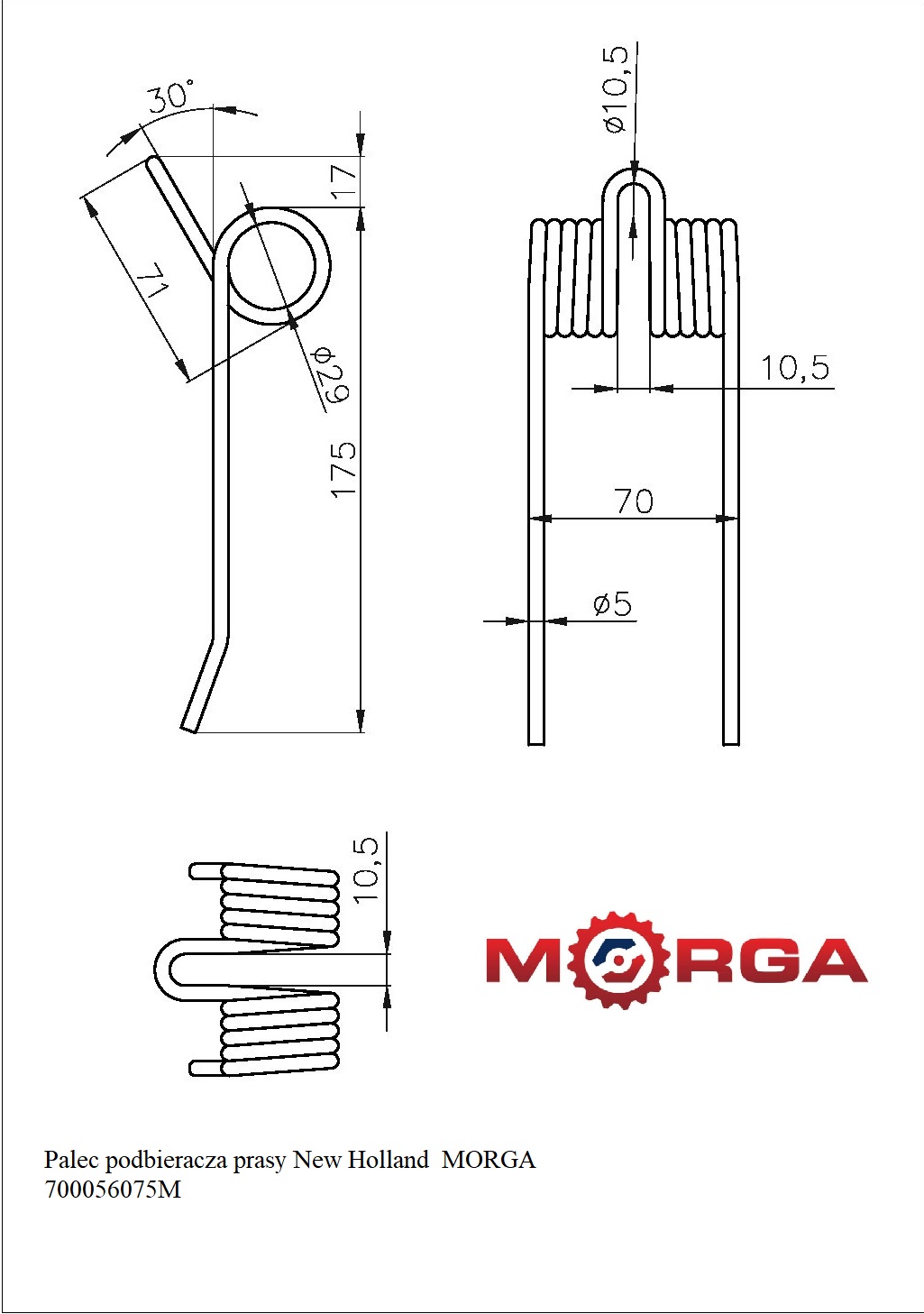 Palec Podbieracza Prasy New Holland 700054690 Malowane Proszkowo Morga Palec Podbieracza Prasy New Holland 700054690 Malowane Proszkowo Morga - obrazek 4
