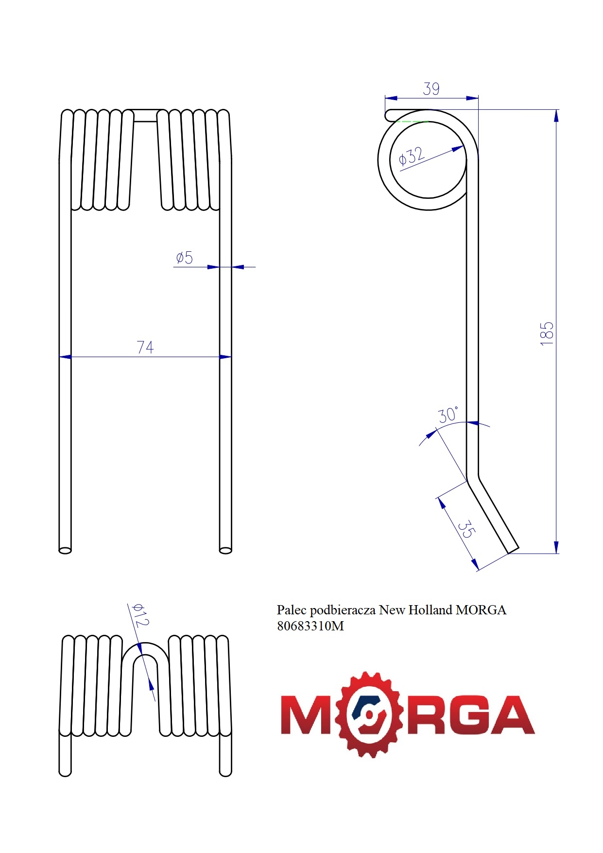 Palec Podbieracza New Holland 80683310 Malowane Proszkowo Morga Palec Podbieracza New Holland 80683310 Malowane Proszkowo Morga - obrazek 2