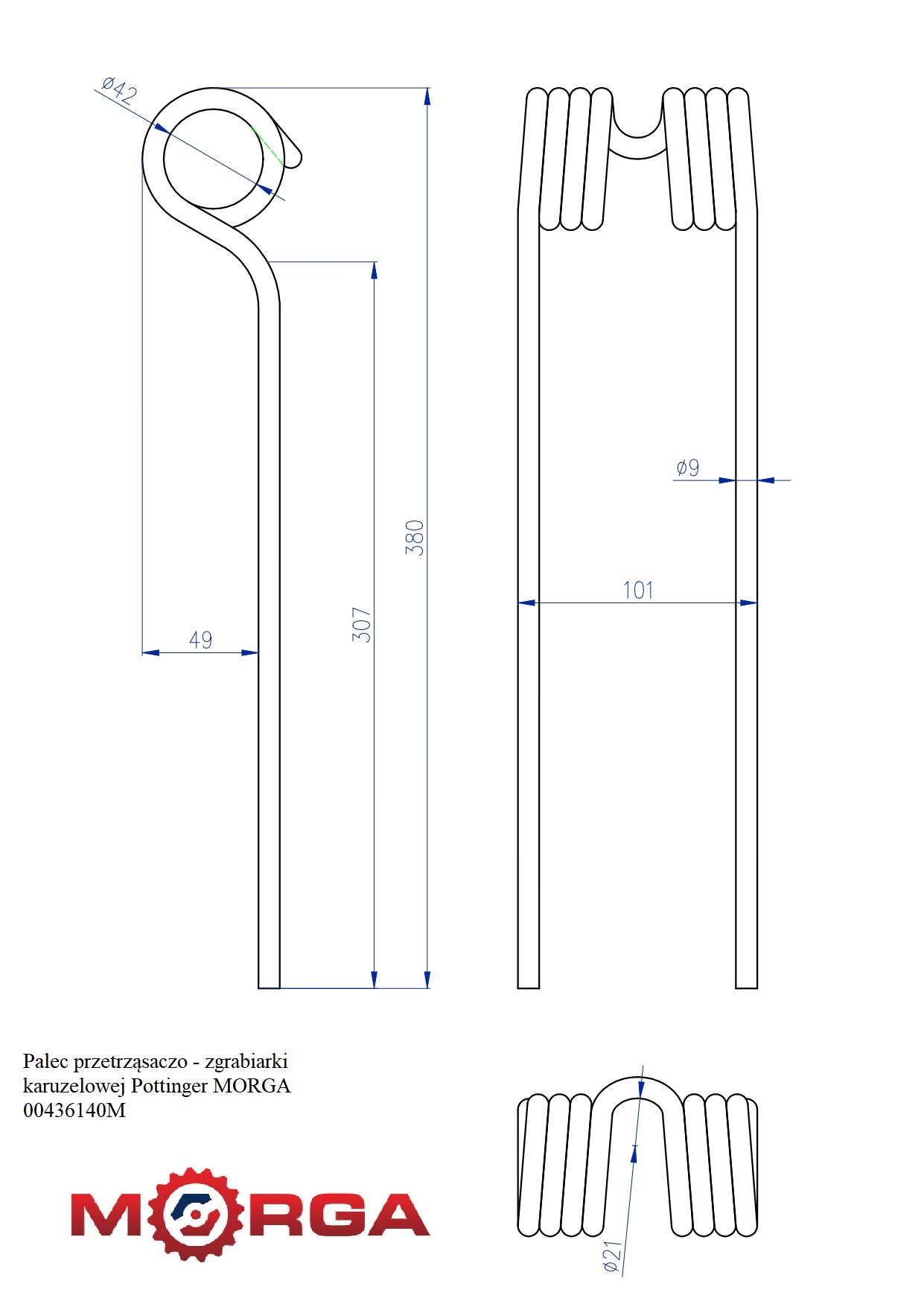 Palec Przetrząsaczo - Zgrabiarki Karuzelowej Pottinger Malowane Proszkowo Palec Przetrząsaczo - Zgrabiarki Karuzelowej Pottinger Malowane Proszkowo - obrazek 4