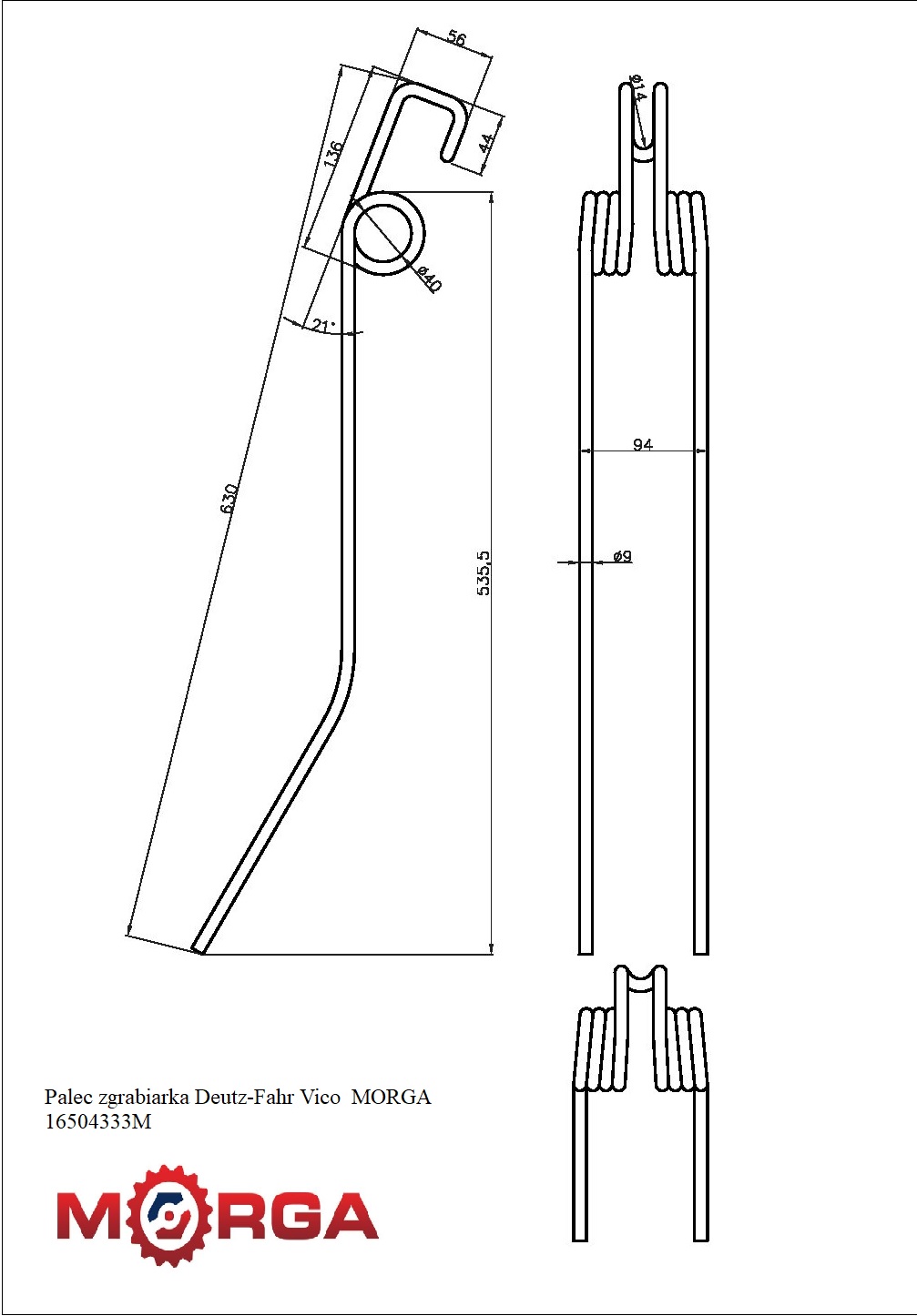 Palec Zgrabiarka Deutz-Fahr Vicon 16504333 Malowane Proszkowo Morga Palec Zgrabiarka Deutz-Fahr Vicon 16504333 Malowane Proszkowo Morga - obrazek 4