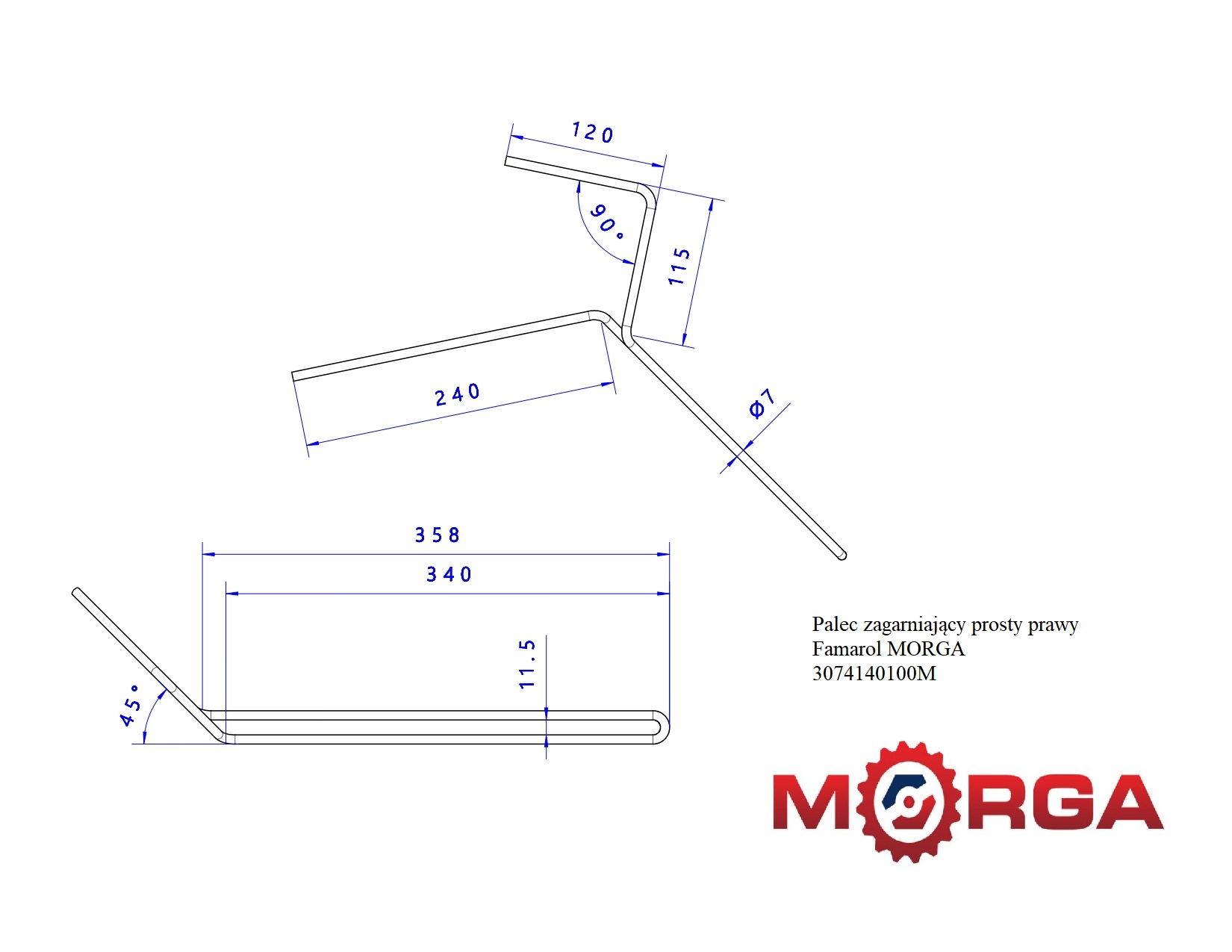 Palec Zagarniający Prosty Prawy Famarol Malowane Proszkowo Morga Palec Zagarniający Prosty Prawy Famarol Malowane Proszkowo Morga - obrazek 3
