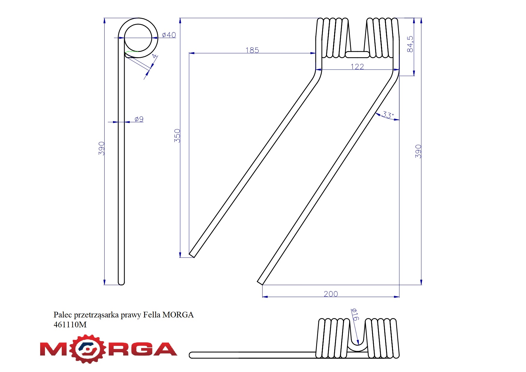 Palec Przetrząsarka Prawy Fella 461110 Malowane Proszkowo Morga