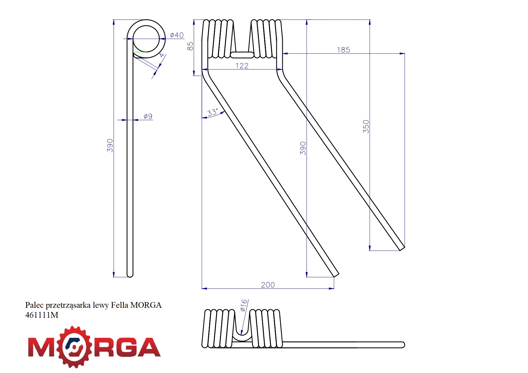Palec Przetrząsarka Lewy Fella 461111 Malowane Proszkowo Morga